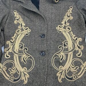 Dismero Brown Paisley Blazer Embellished Wool Blend Single Breasted 2 Button 10